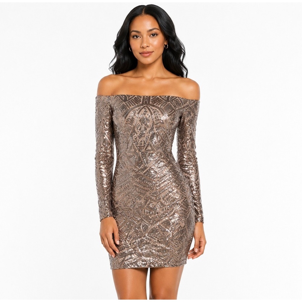 BCBGMAXAZRIA Eunice Sequin Off Shoulder Cocktail Dress Women's M